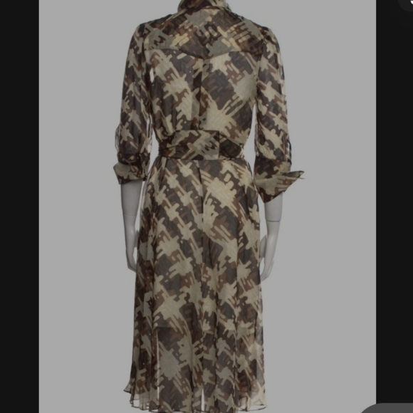 Diane Von Furstenberg Hillevi Silk Printed Sheer Midi Shirtdress Size 8 - Picture 9 of 10